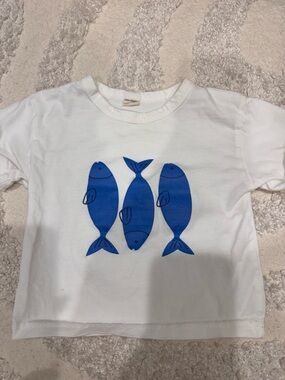 Kids White Tee with Blue Fish Graphic